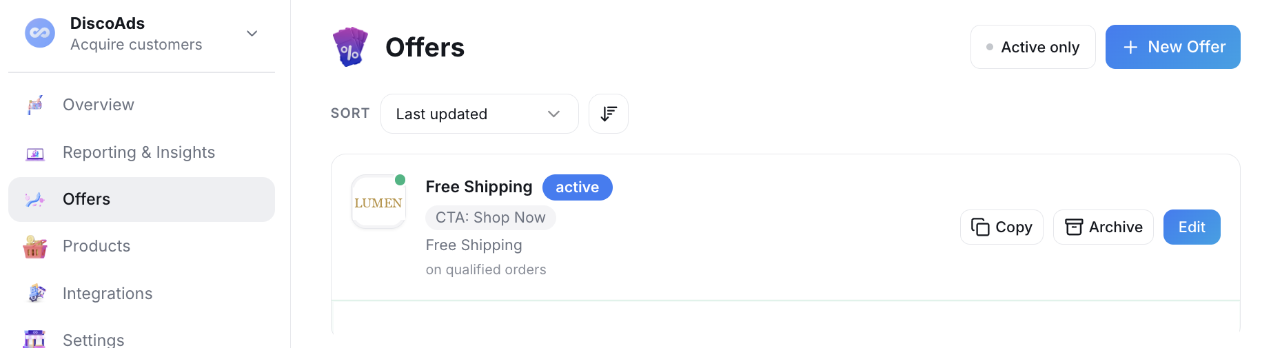 An active offer in your Offers list